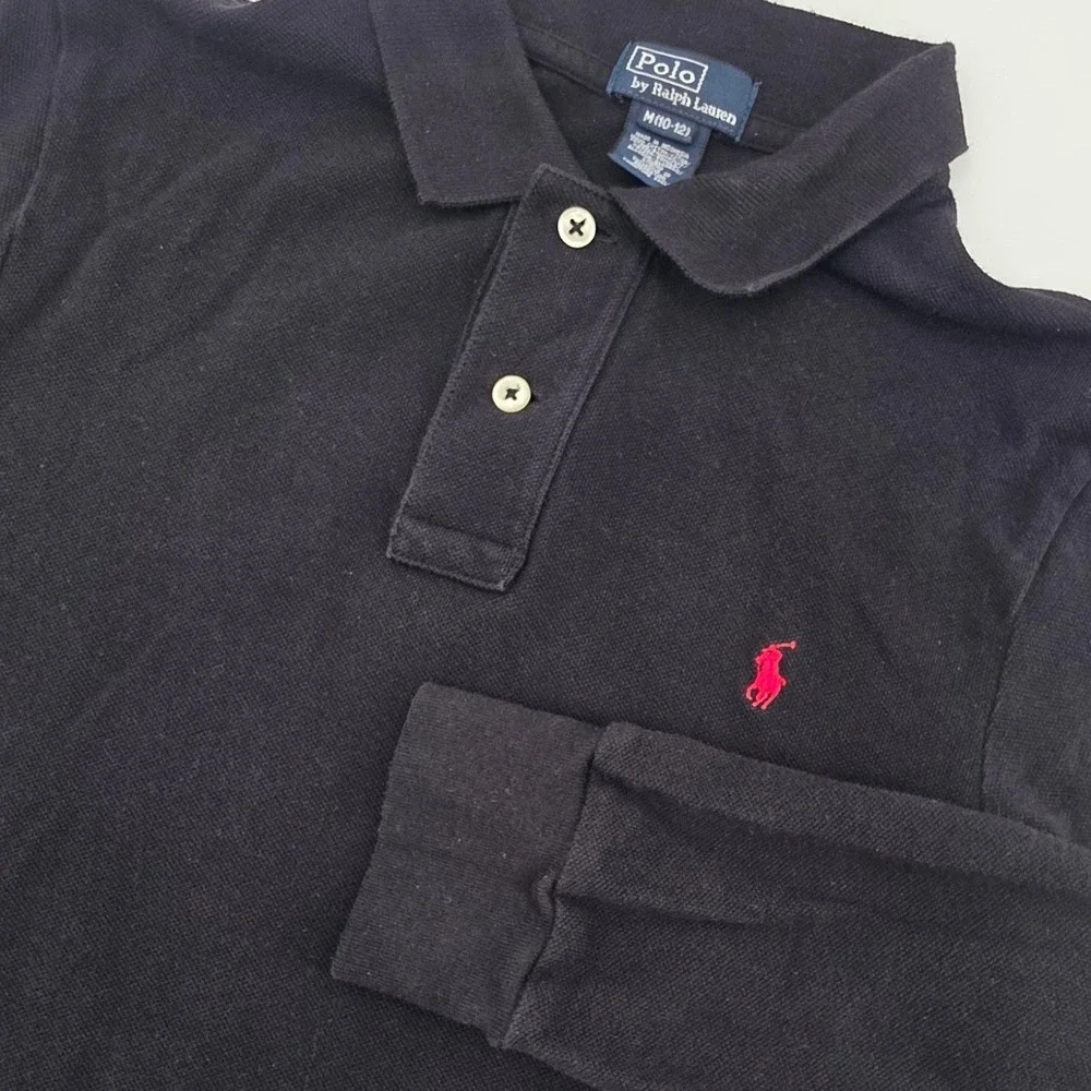 POLO RALPH LAUREN LONG SLEEVE POLO YOUTH MEDIUM 10 TO 12 BLACK RED PONY KIDS EUC